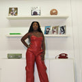 Red Two-Piece Vegan Leather Pants Set